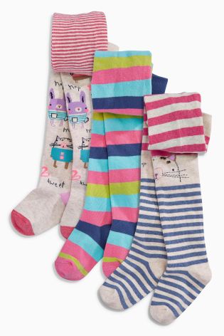 Multi Bright Character And Stripe Tights Three Pack (0mths-6yrs)